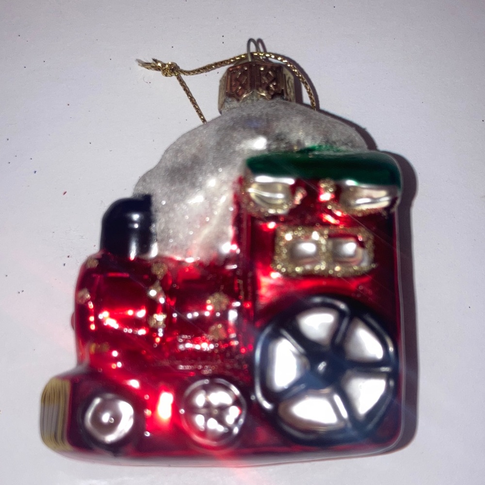 Thomas Pacconi Red Glass Train Ornament with Glitter